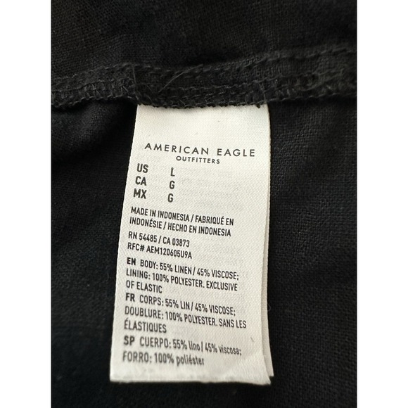 American Eagle Babydoll Tank Top Women's size Large Black Smocked Linen Blend - Picture 4 of 7